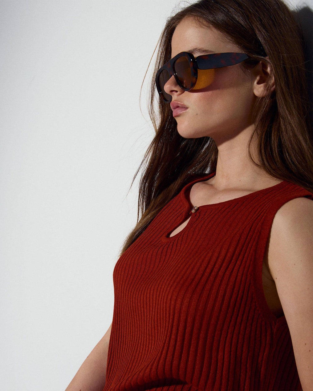 Top Punto Escote Lágrima Sin Mangas Naranja