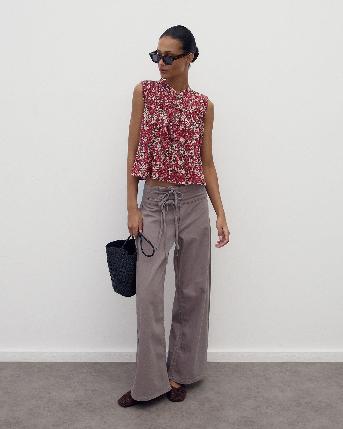 Blusa Sin Mangas Alamares Estampada Granate