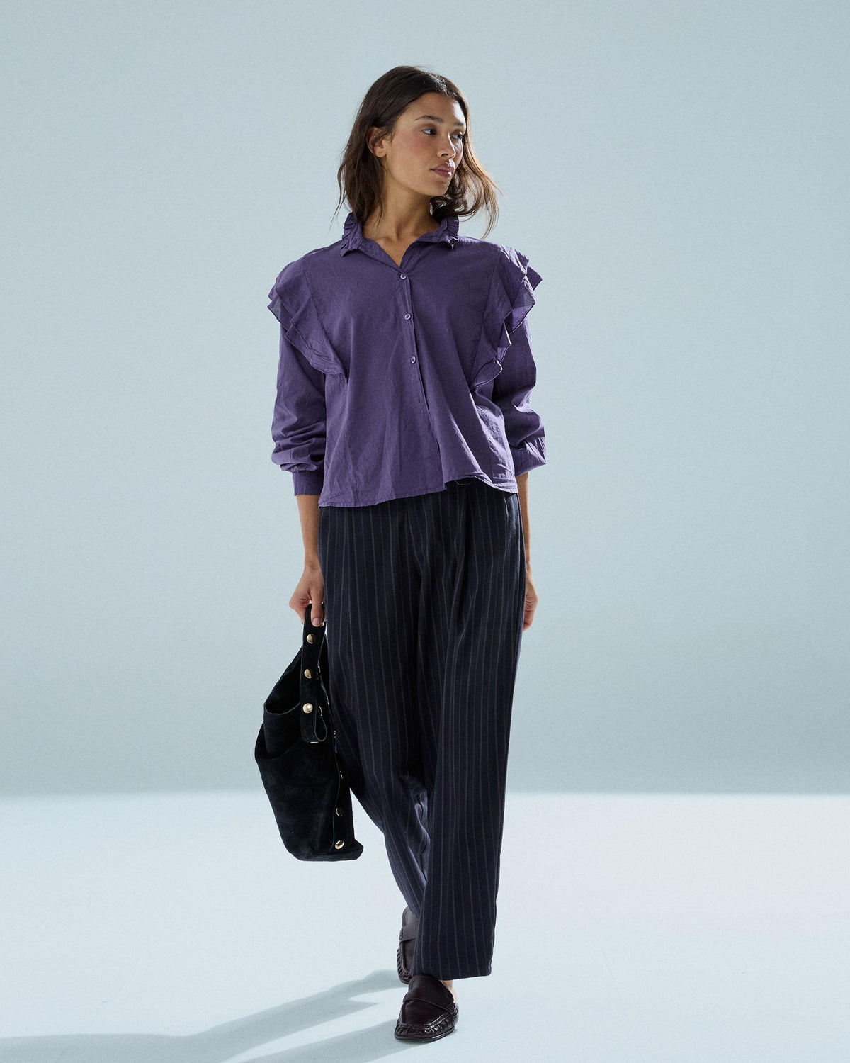Blusa Volantes Hombros Morado