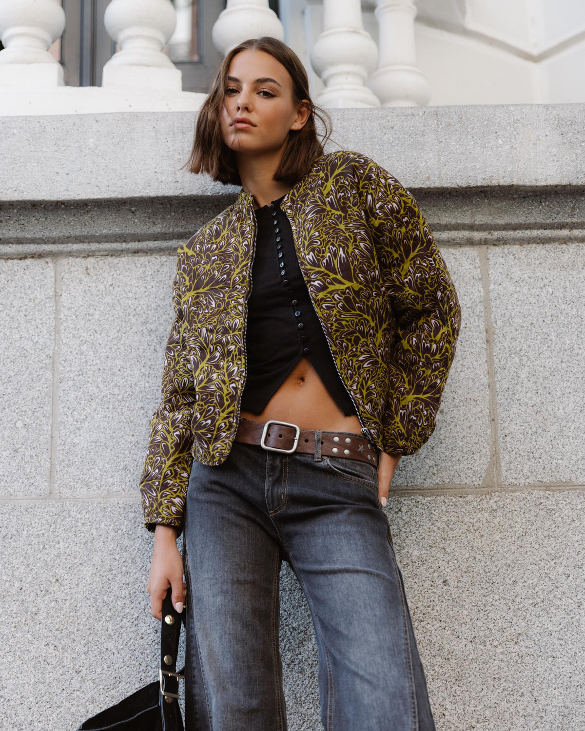 Chaqueta Bomber Estampado Marrón