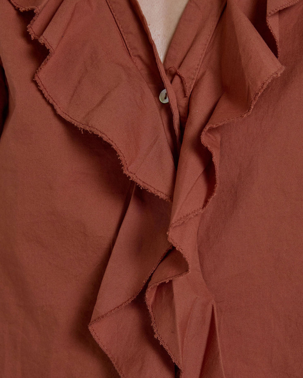 Blusa Cuello V Volantes Teja