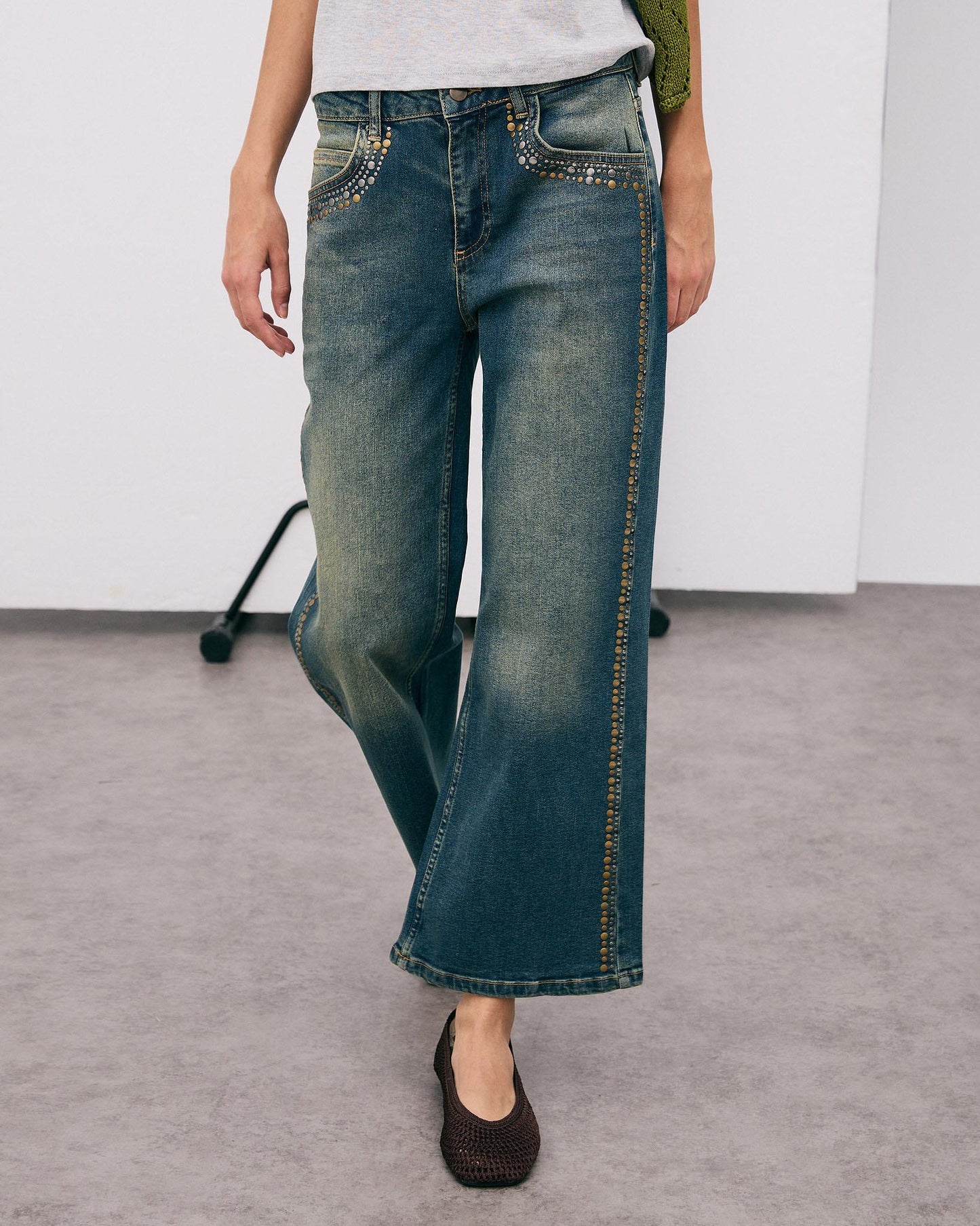 Blue Two-Tone Studded Jeans