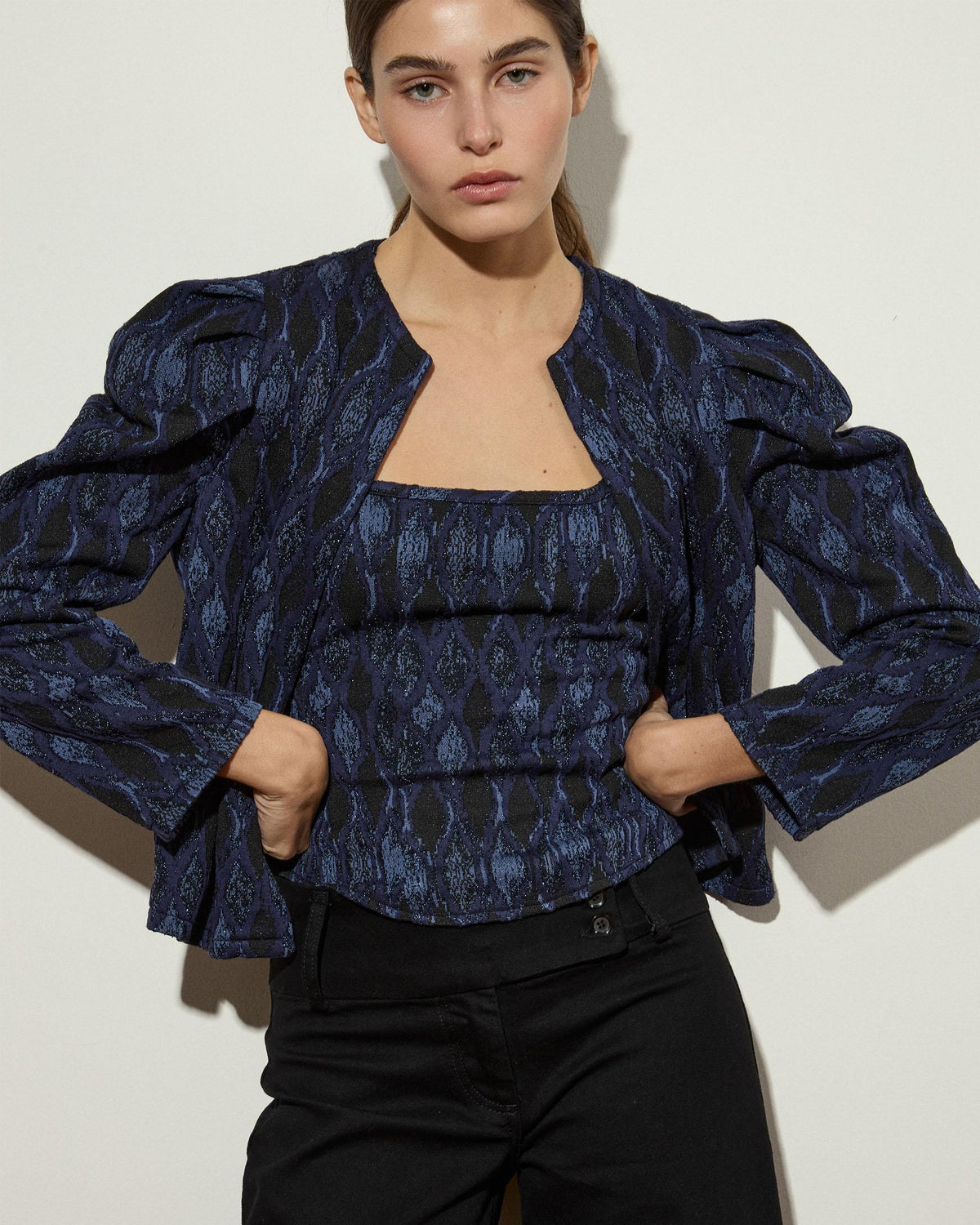 Chaqueta Manga Abullonada Lurex Azul Oscuro