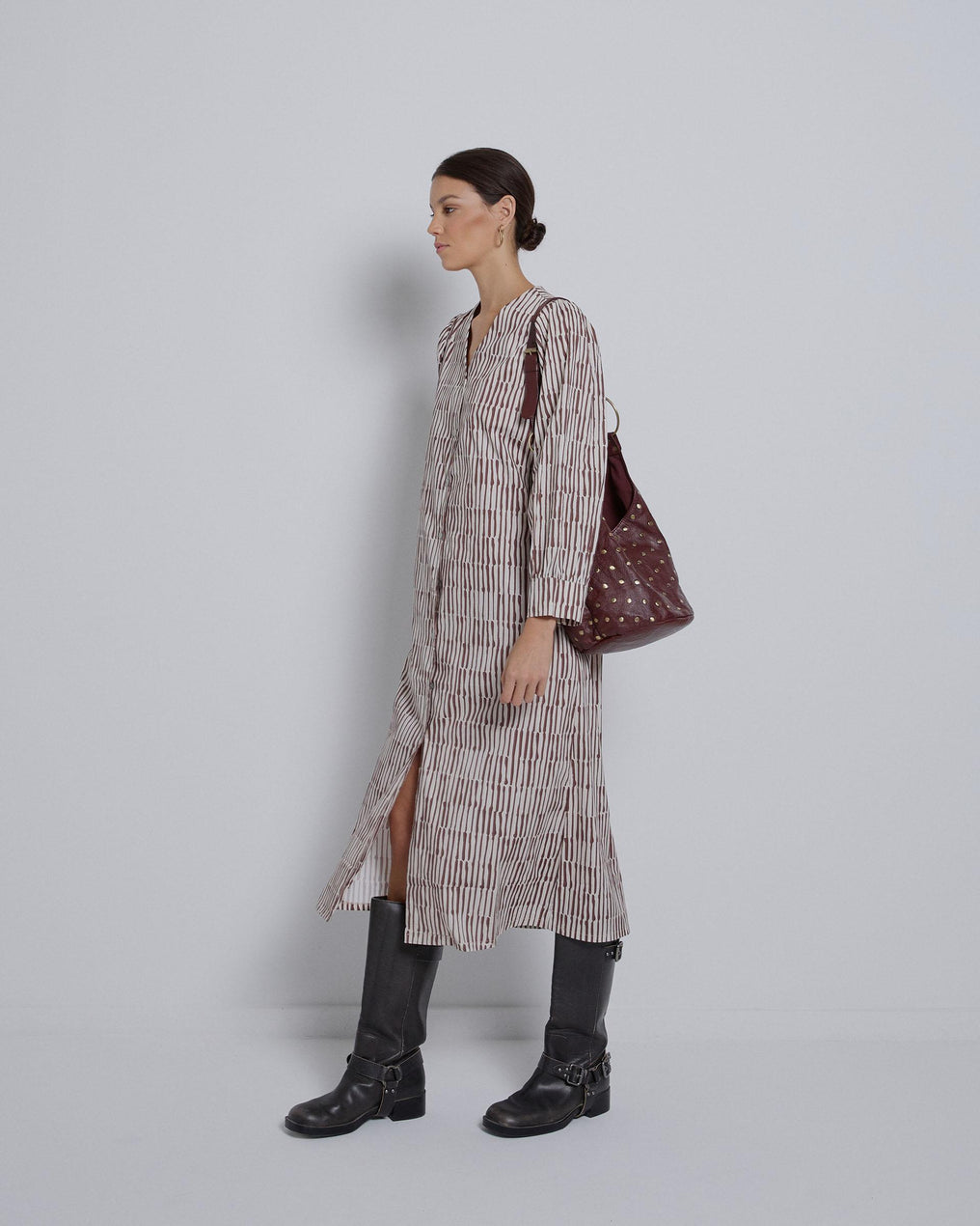 Vestido Fluido Botones Estampado Blanco