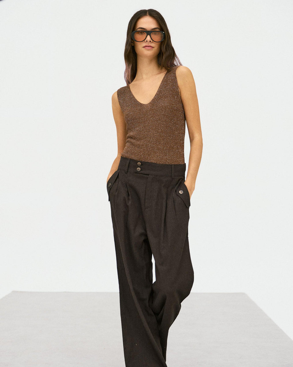 Top Bretelles Lurex Marron