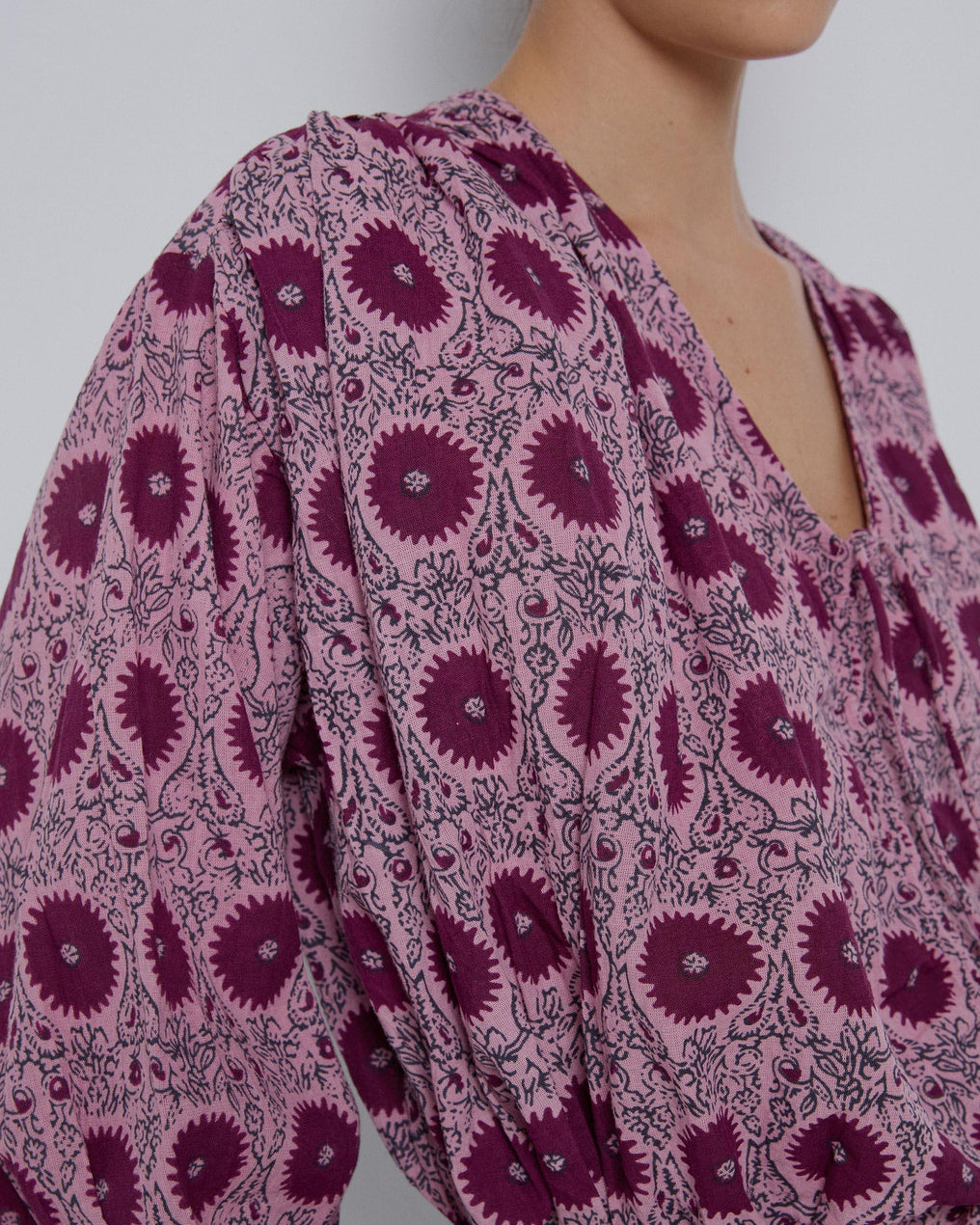 Blusa Frunce Estampada Rosa