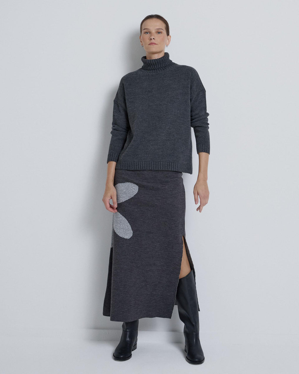 Falda Larga Flor Antracita