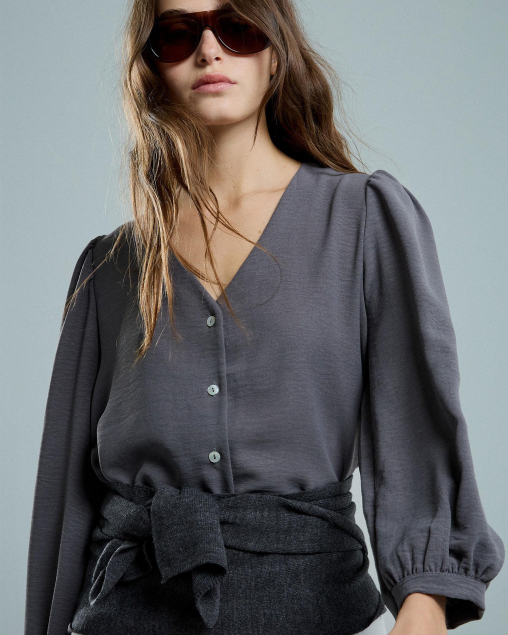 Blusa Manga Abullonada Antracita