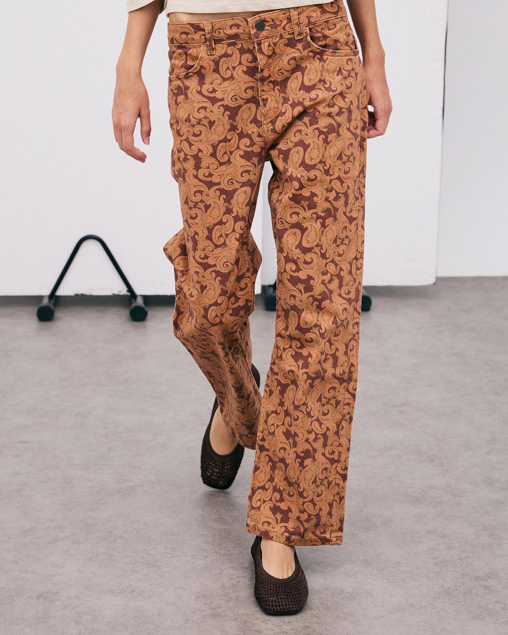 Orange Paisley Print Jeans