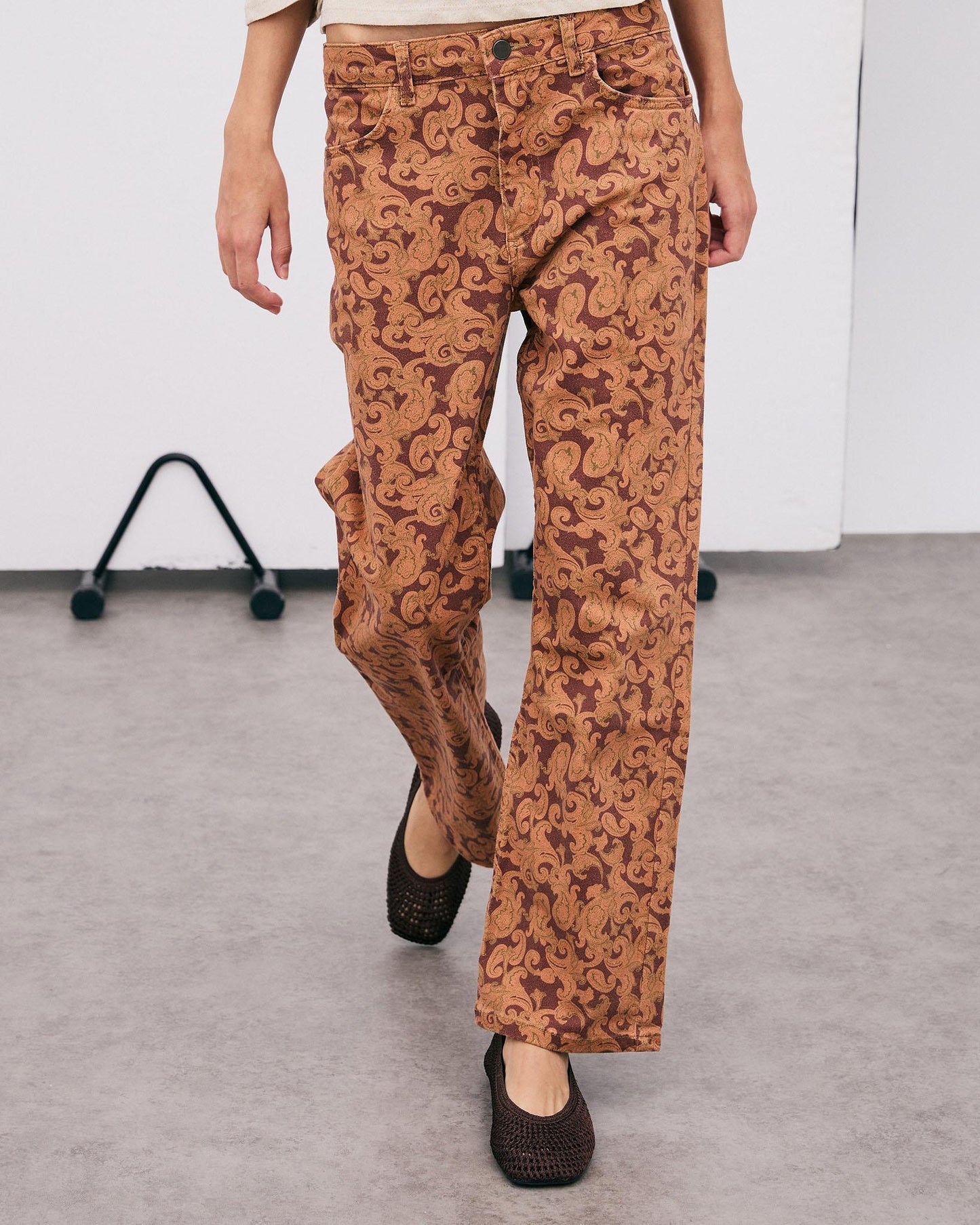 Orange Paisley Print Jeans