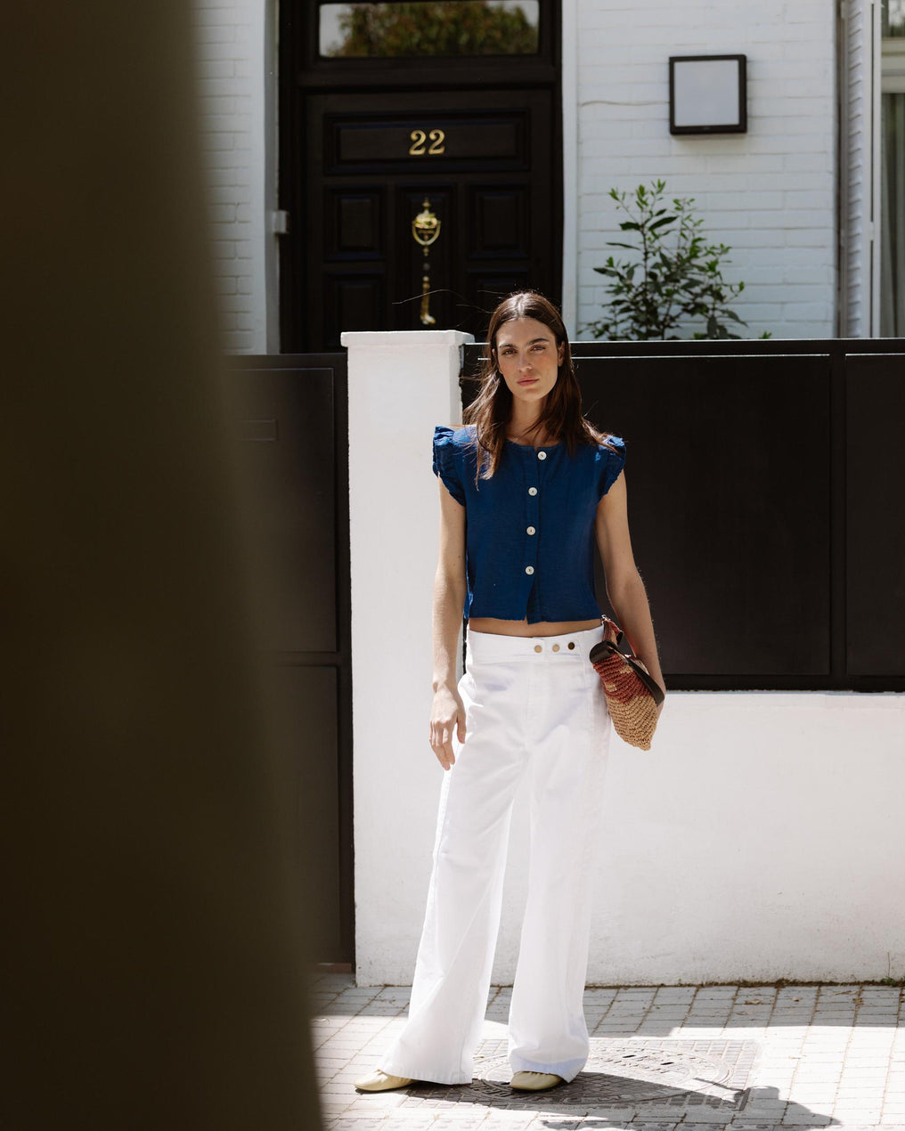 Jeans Cós Peça Botões Branco