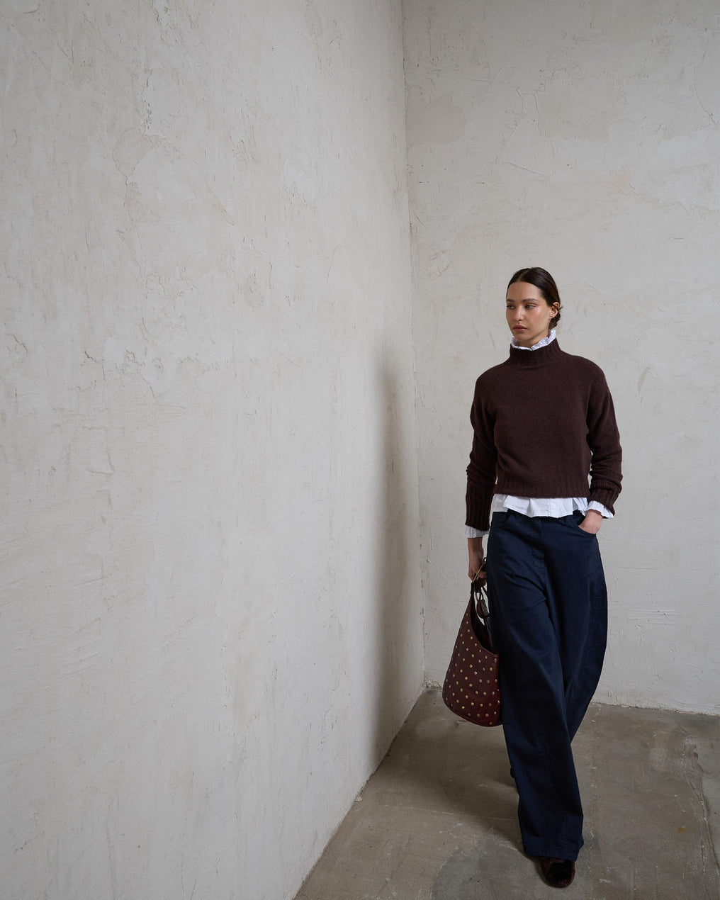 Jersey Cuello Alto Rib Marrón