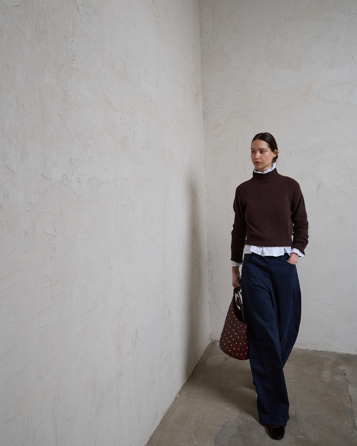 Jersey Cuello Alto Rib Marrón