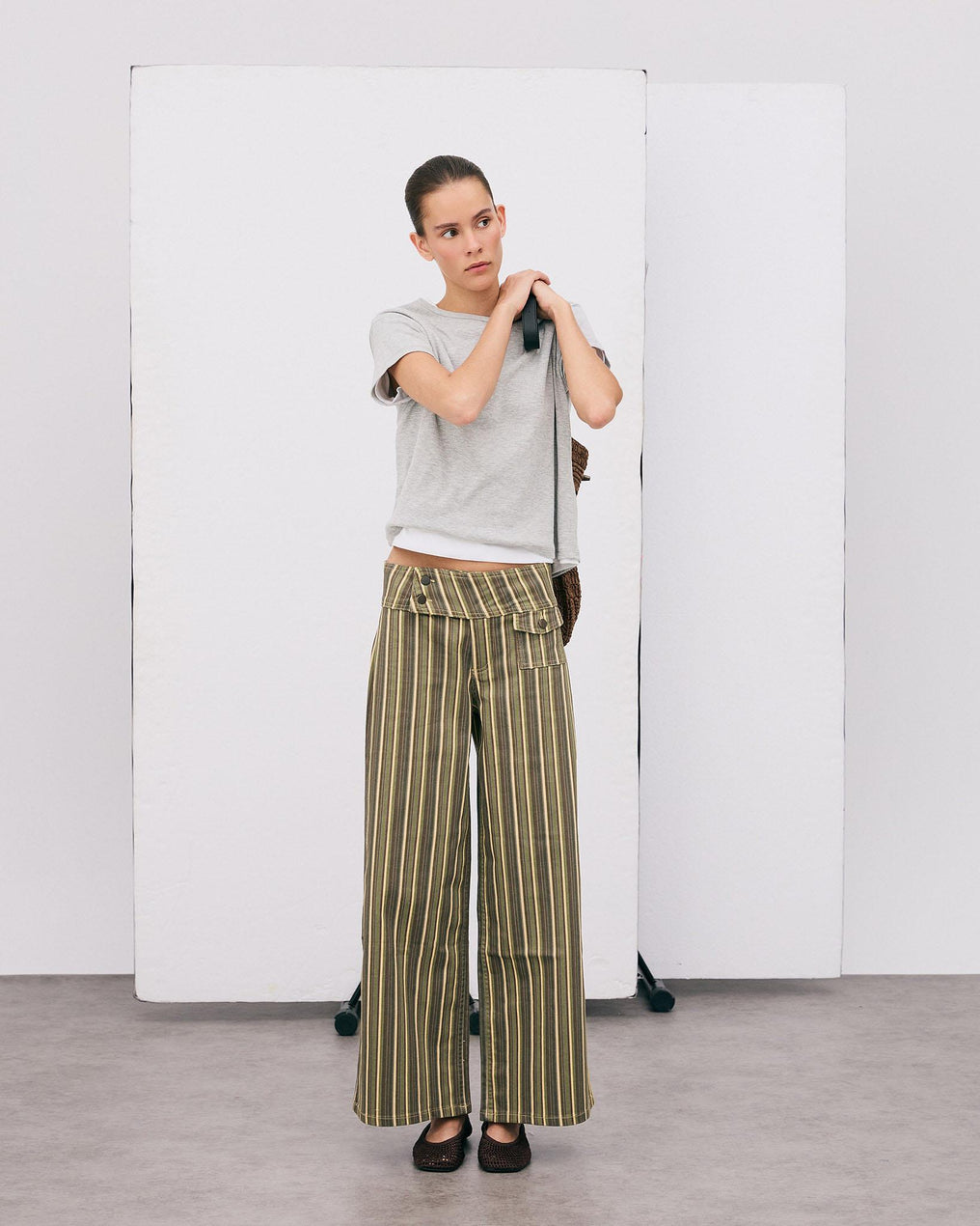 Triple Waistband Pocket Striped Green Jeans