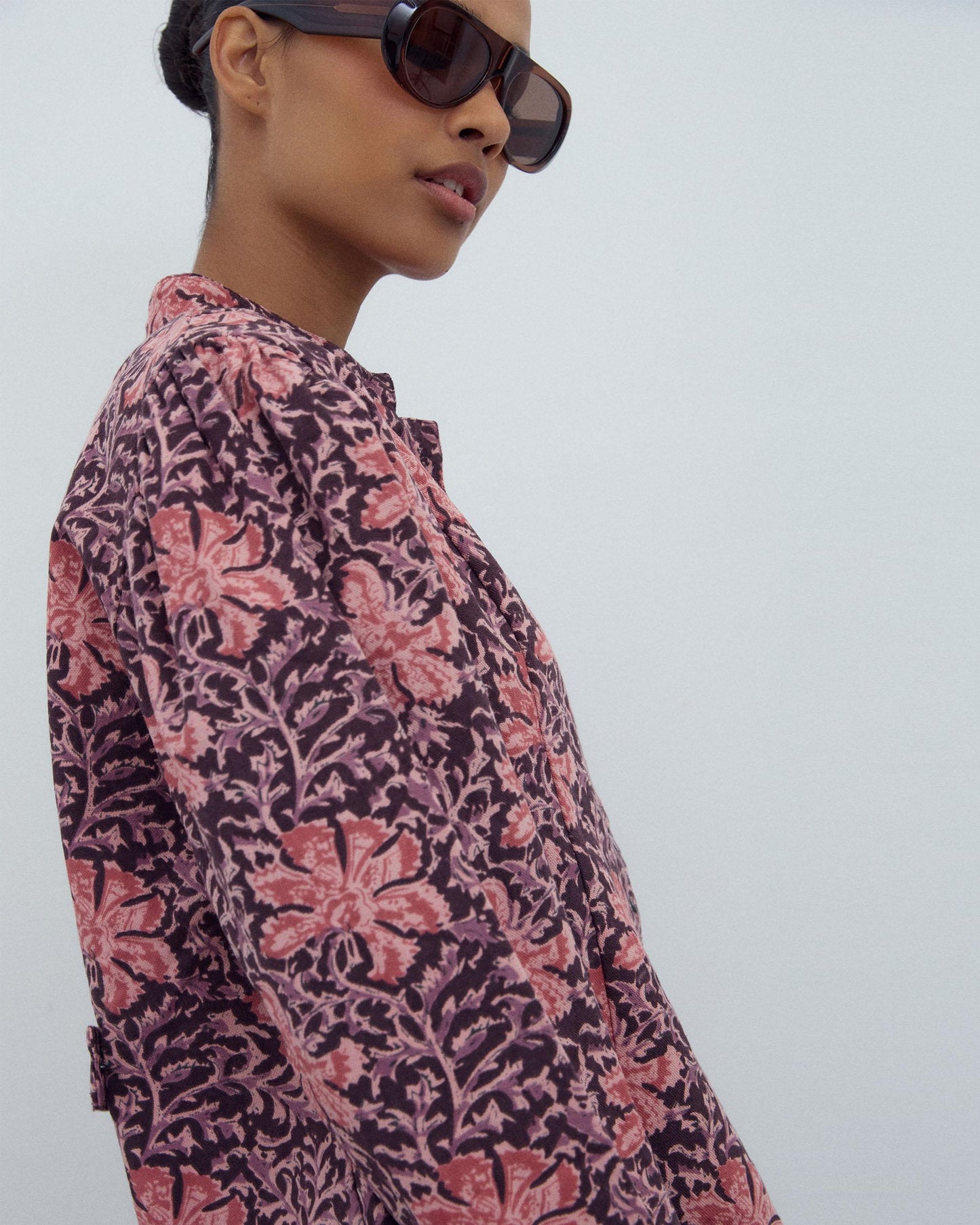Veste Boutons Imprimé Floral Rose