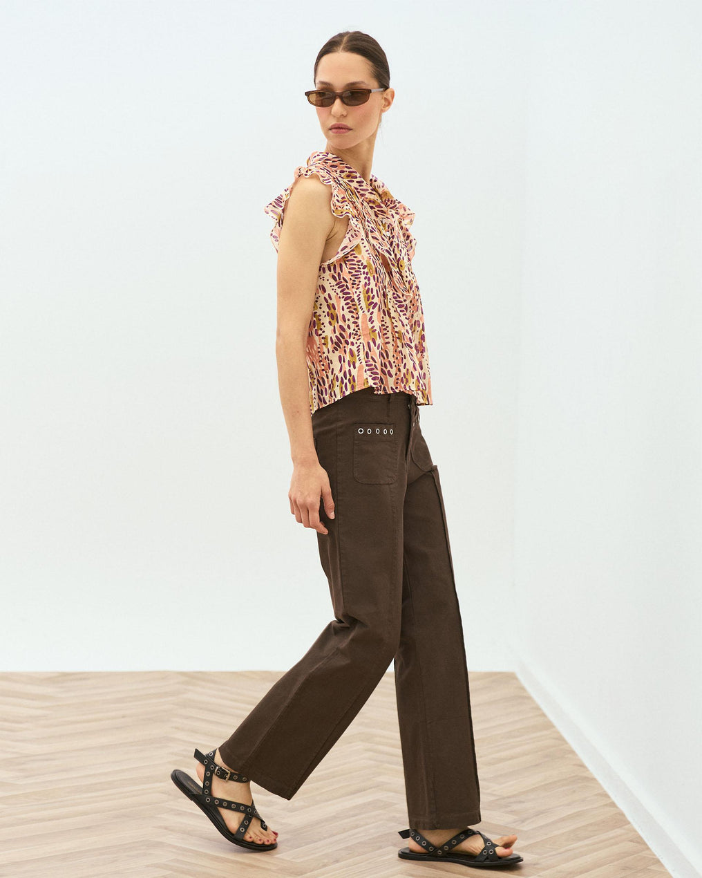 Jeans Poches Plaqué Eyelets Marron