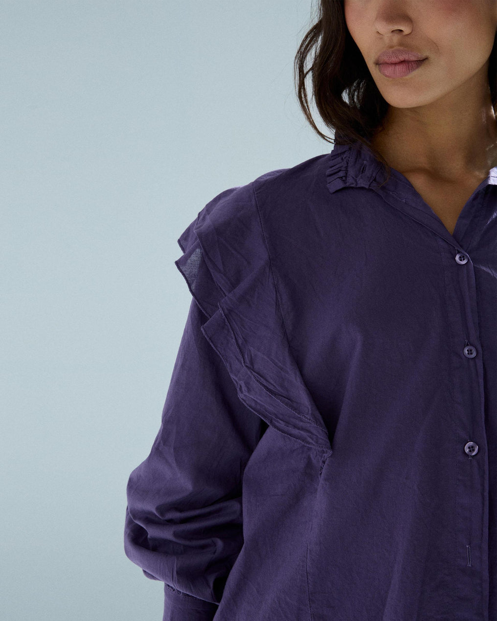 Blusa Volantes Hombros Morado