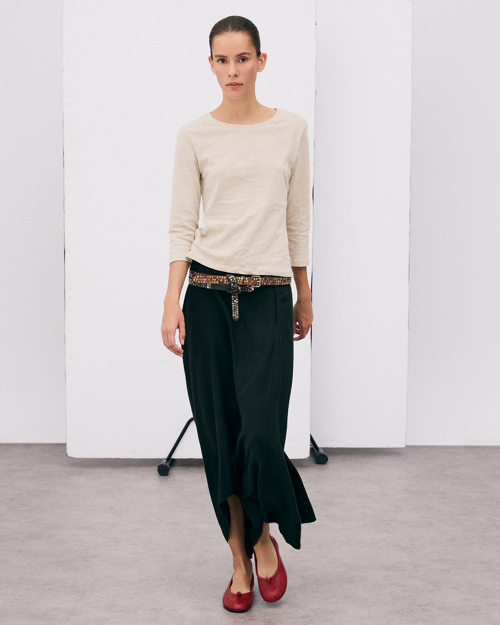 Basic Cap-Sleeve T-shirt Beige