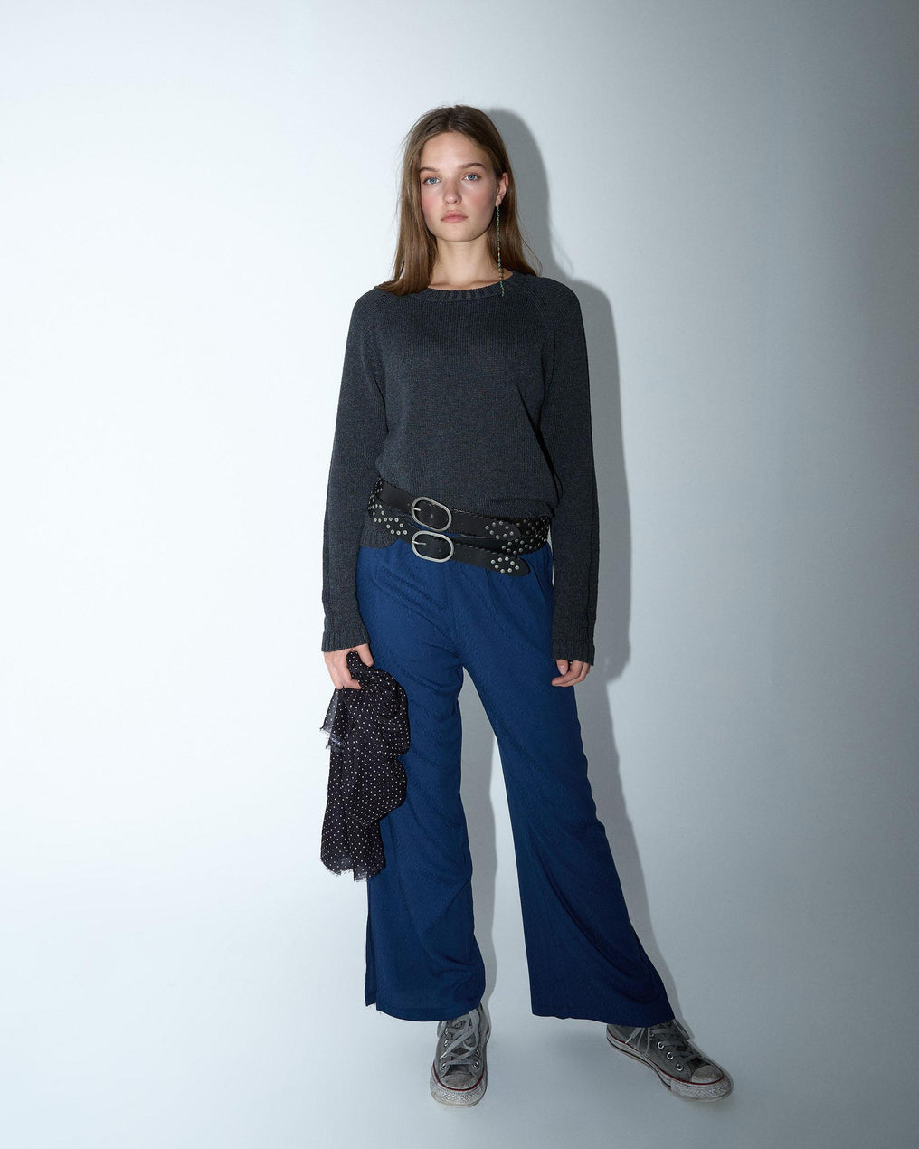 Pantalón Fluido Abertura Bajo Azul Oscuro