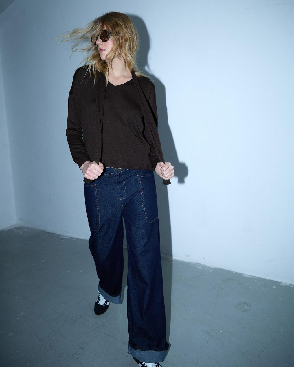 Jersey Punto Fino Bufanda Marrón