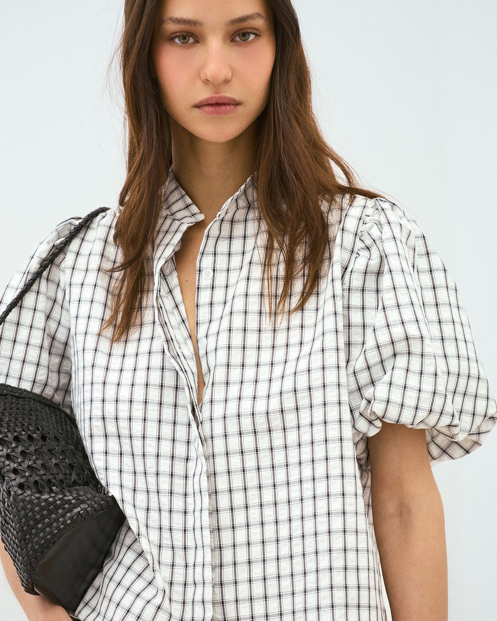 Puff Sleeve Gingham Blouse White