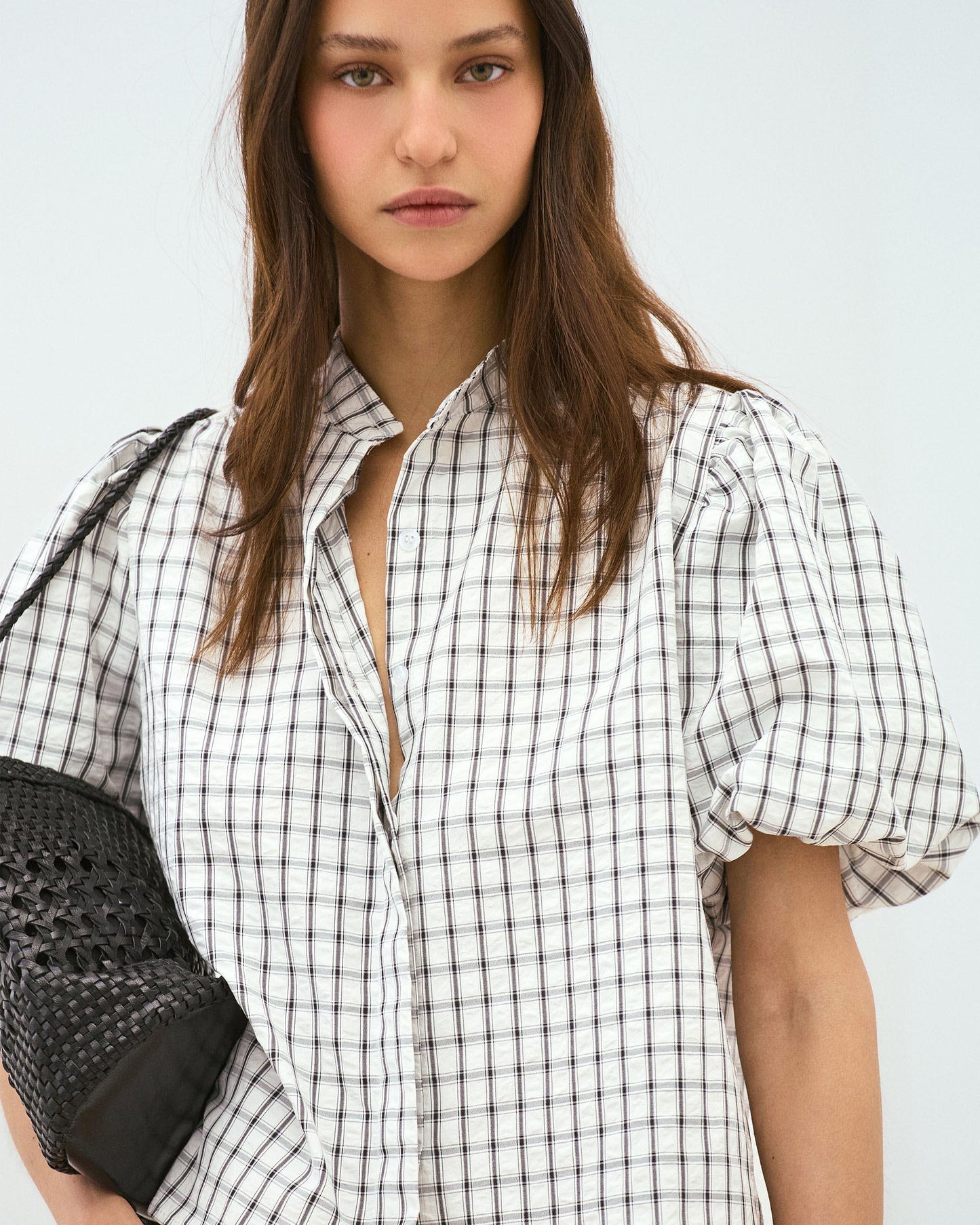 Puff Sleeve Gingham Blouse White