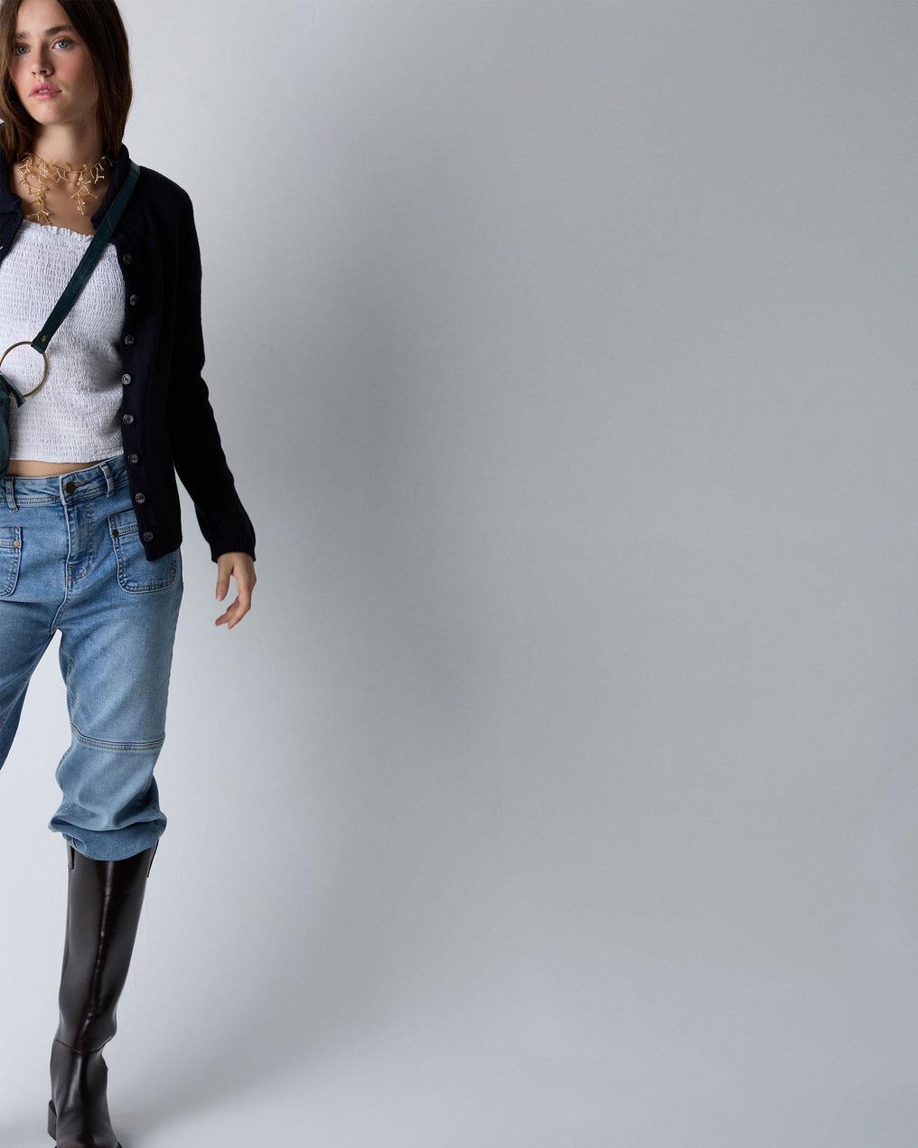 Honeycomb Blouse with White Back Neckline