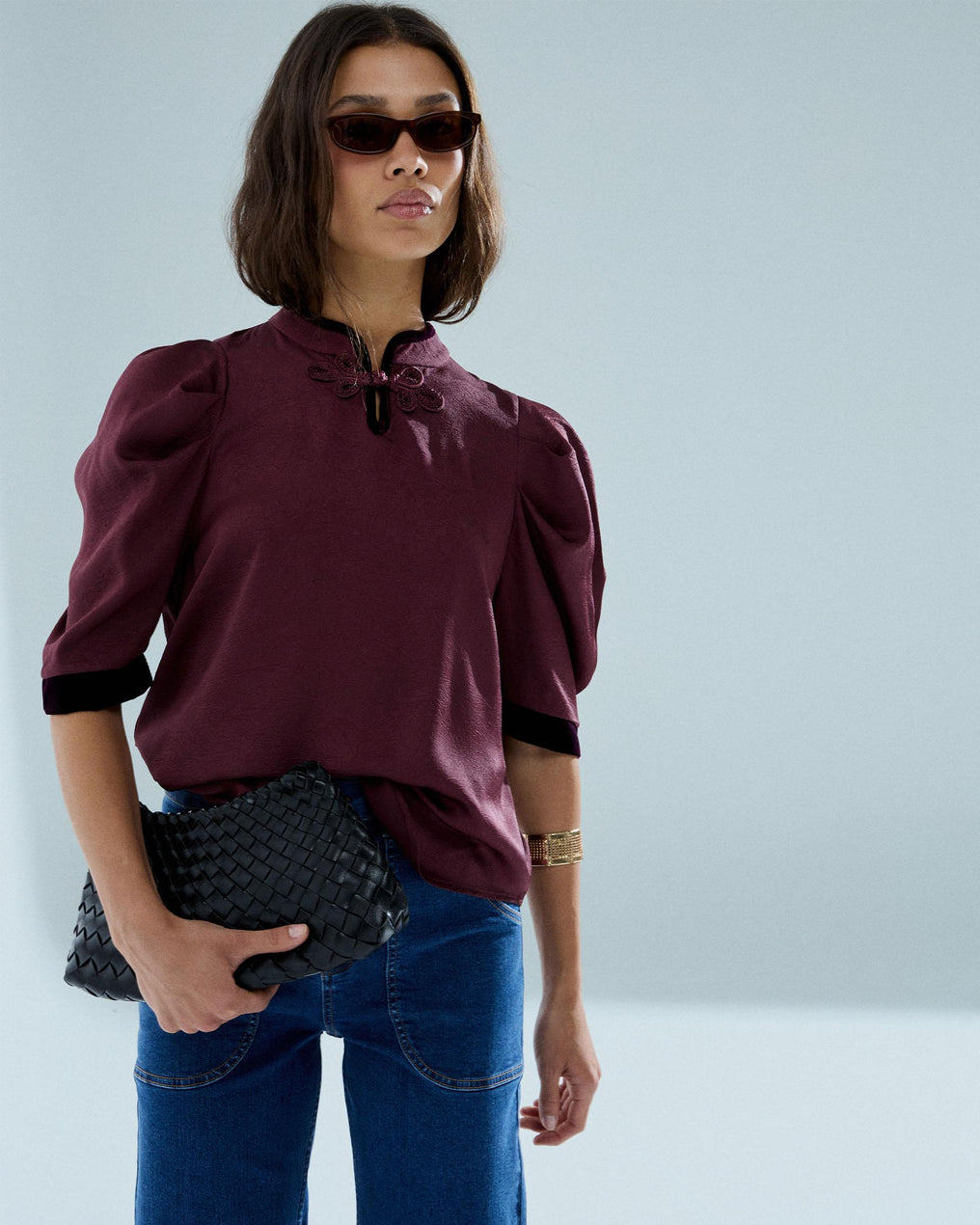 Blusa Alamar Detalle Terciopelo Granate