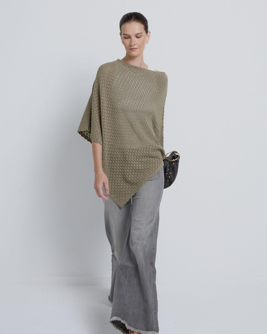 Green Peak Openwork Poncho