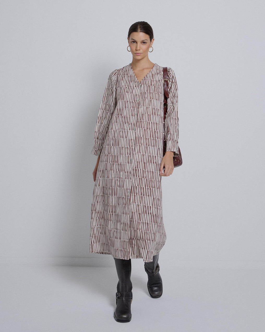 Vestido Fluido Botones Estampado Blanco