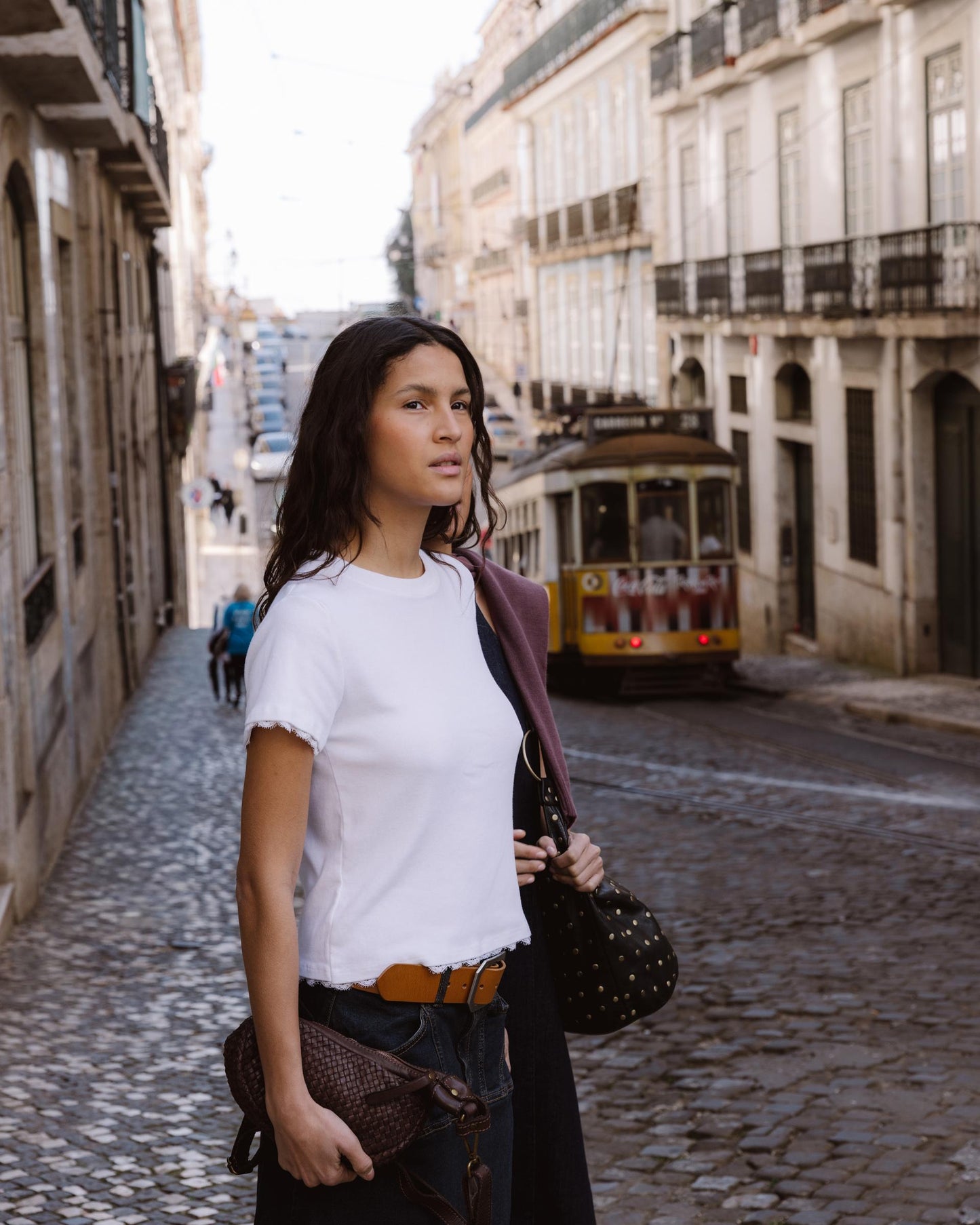 T-shirt de Manga Curta com Renda Branca