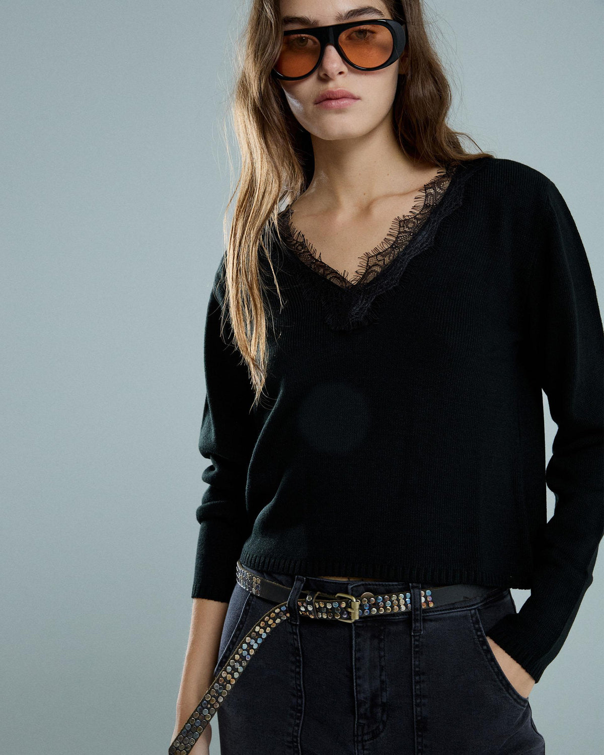 Jersey Escote Encaje Negro
