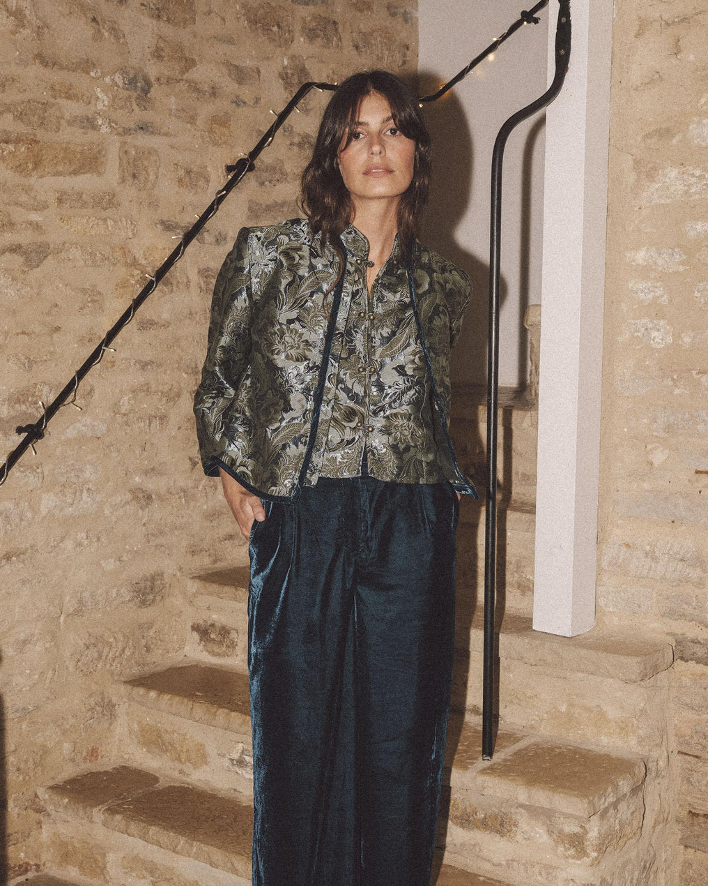 Chaqueta Jacquard Terciopelo Verde Agua