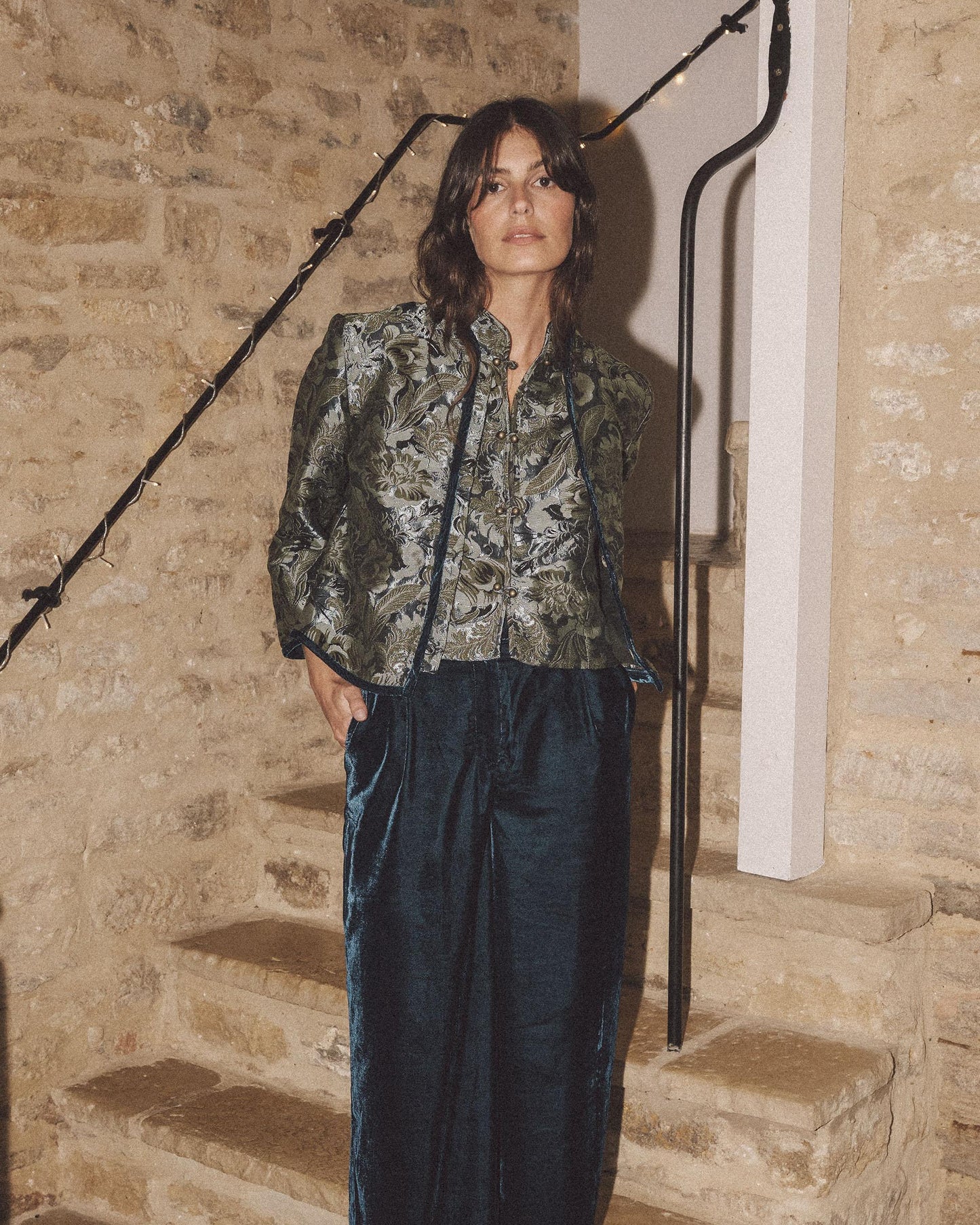 Chaqueta Jacquard Terciopelo Verde Agua