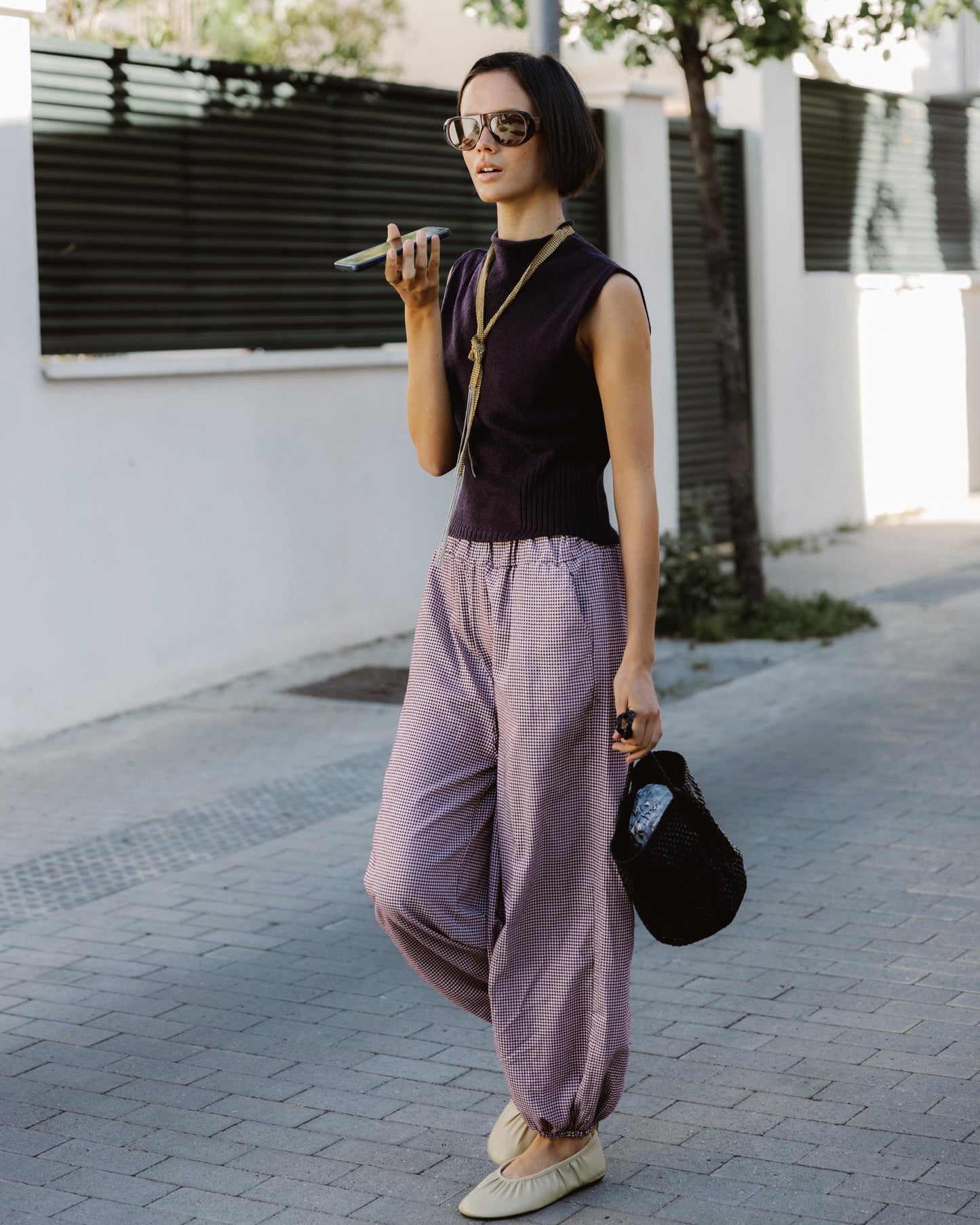 Pantalón Bombacho Cuadros Vichy Granate