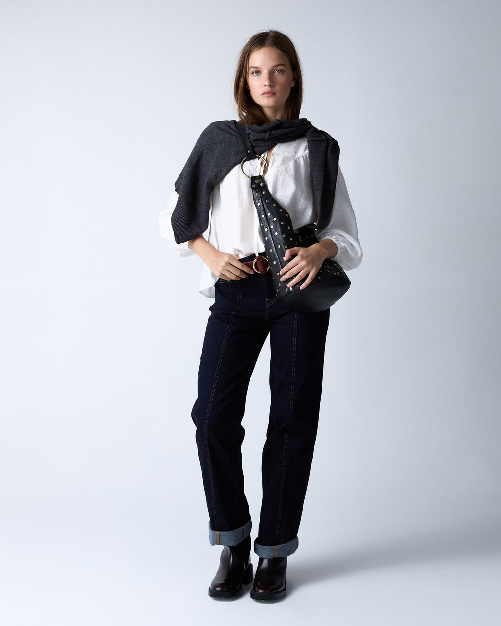 White Bow-knot Peak Yoke Blouse