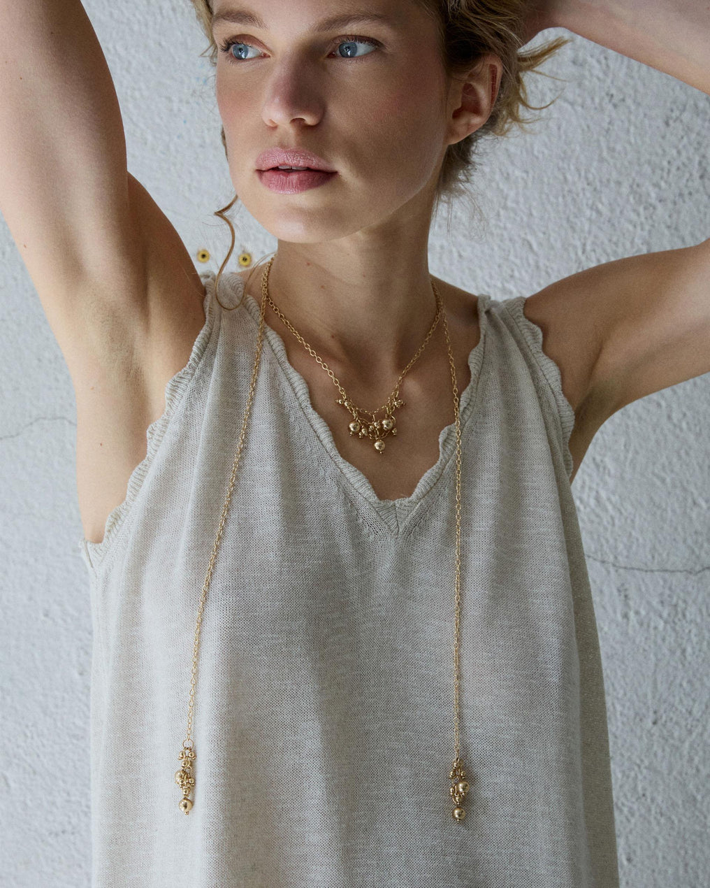 Beige Wavy Detail Top