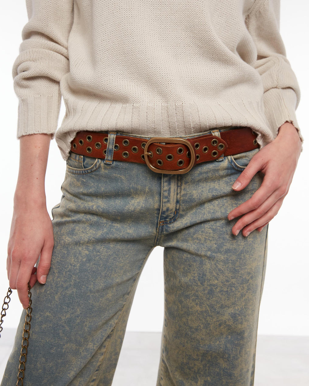 Cinturón Círculos Tachuelas Marrón