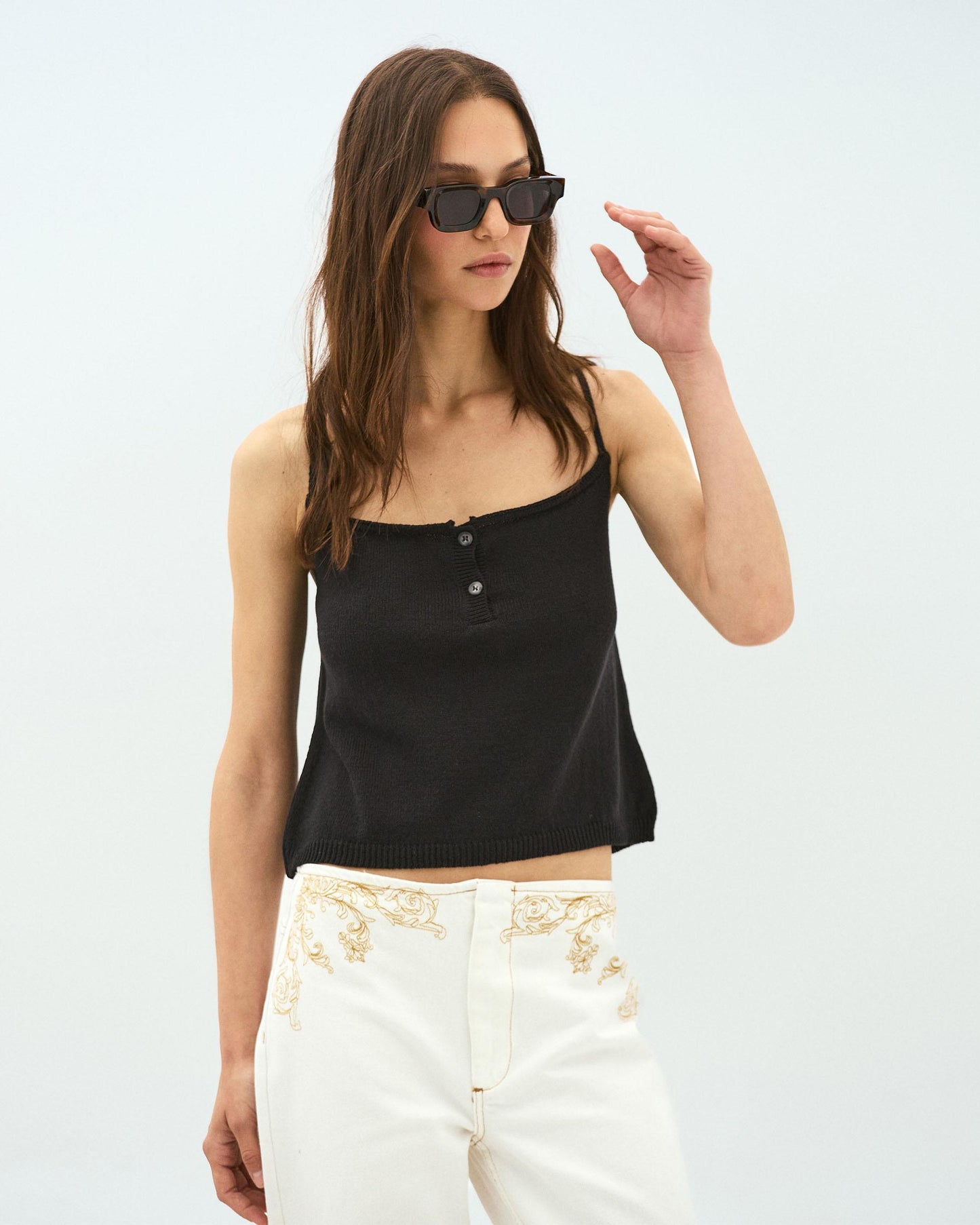 Top Black Button Stitch