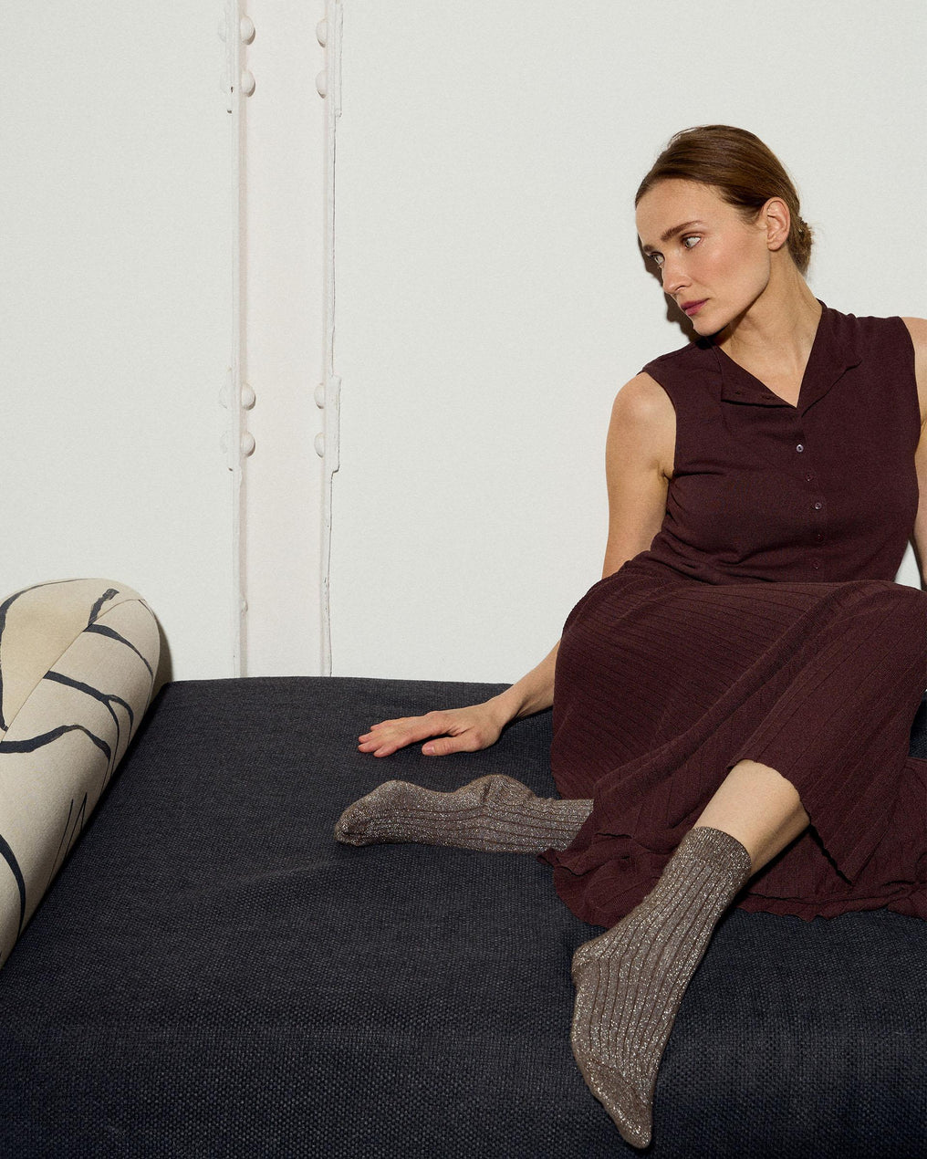 Brown Lurex Mid-Calf Socks