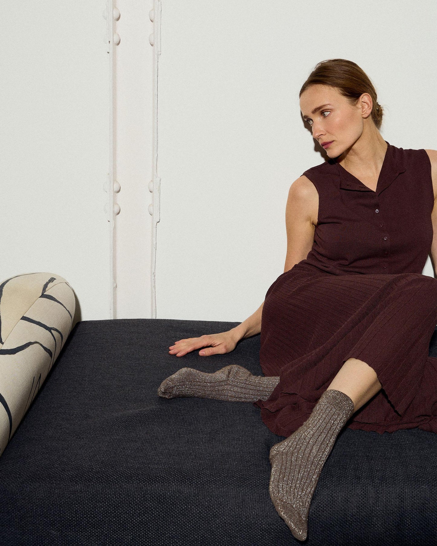 Brown Lurex Mid-Calf Socks