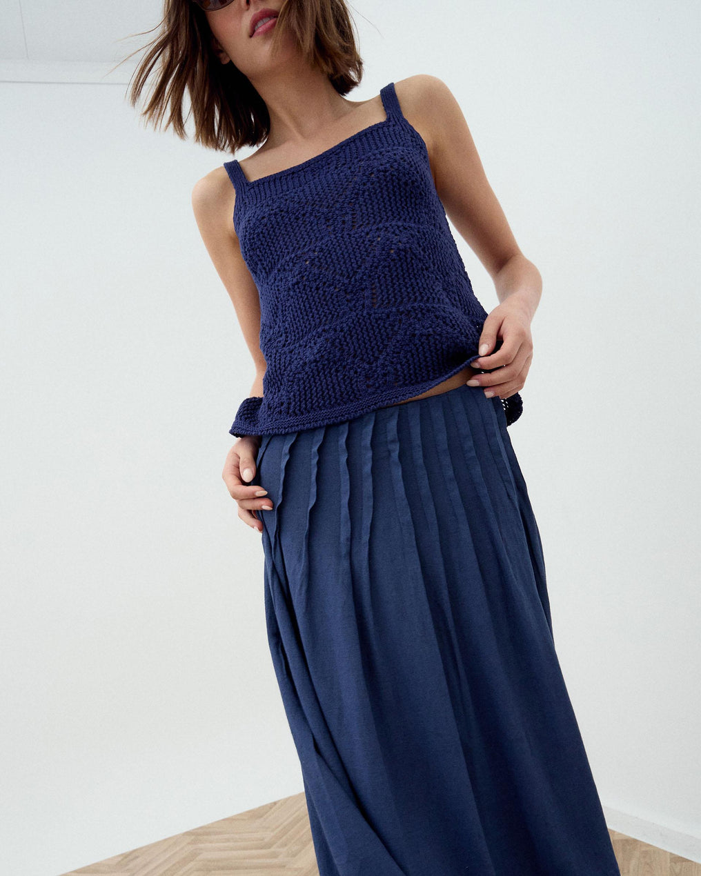Top Maille Bretelles Ajourés Bleu Marine