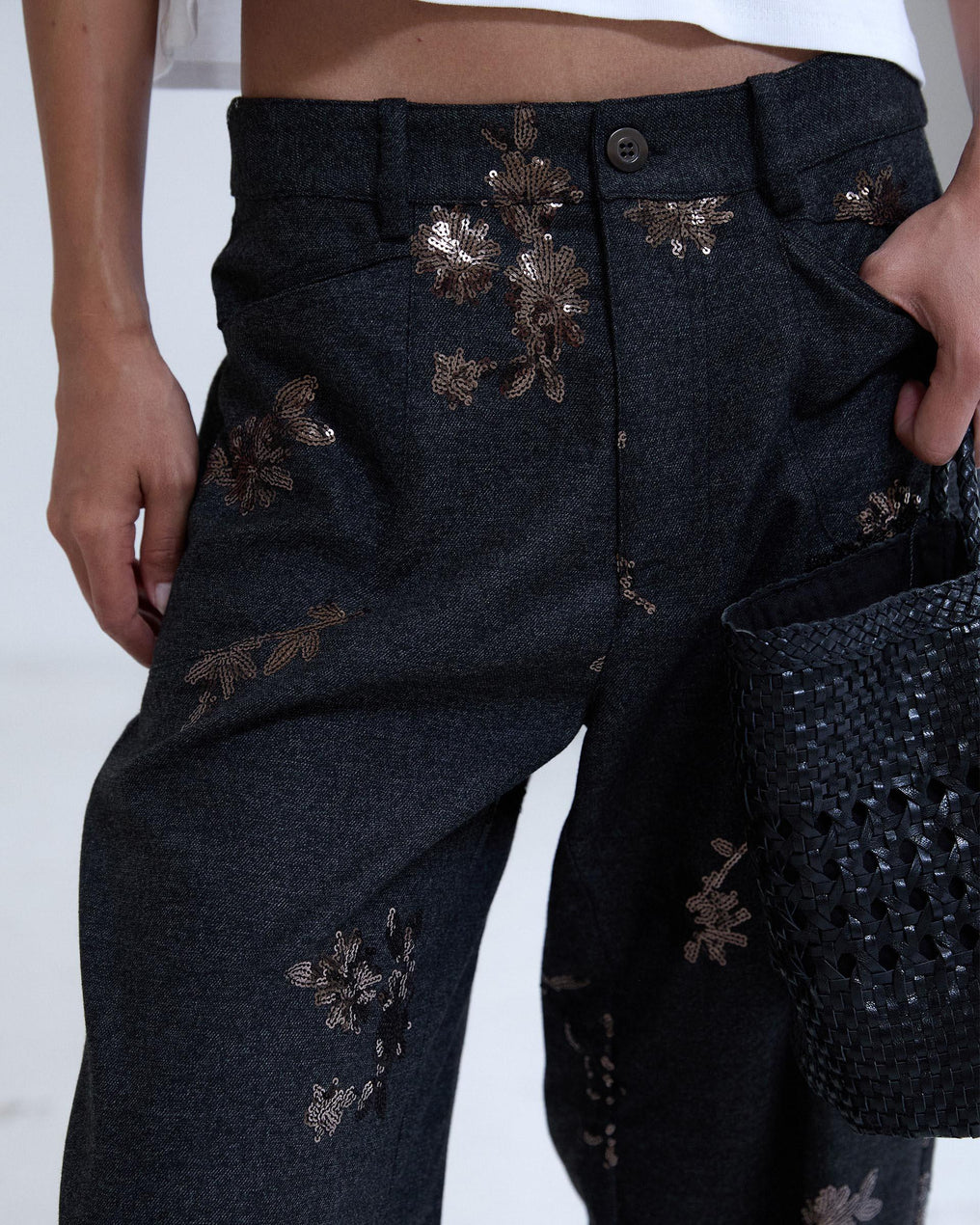 Pantalón Detalle Lentejuelas Antracita