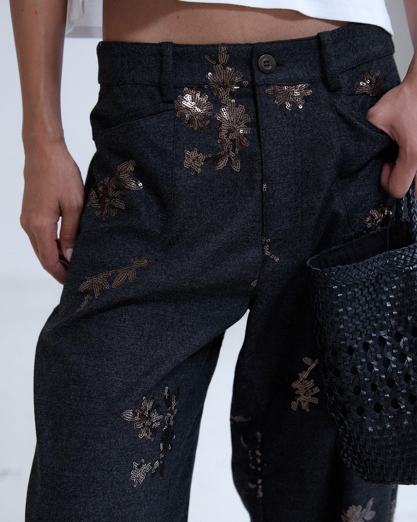 Pantalón Detalle Lentejuelas Antracita
