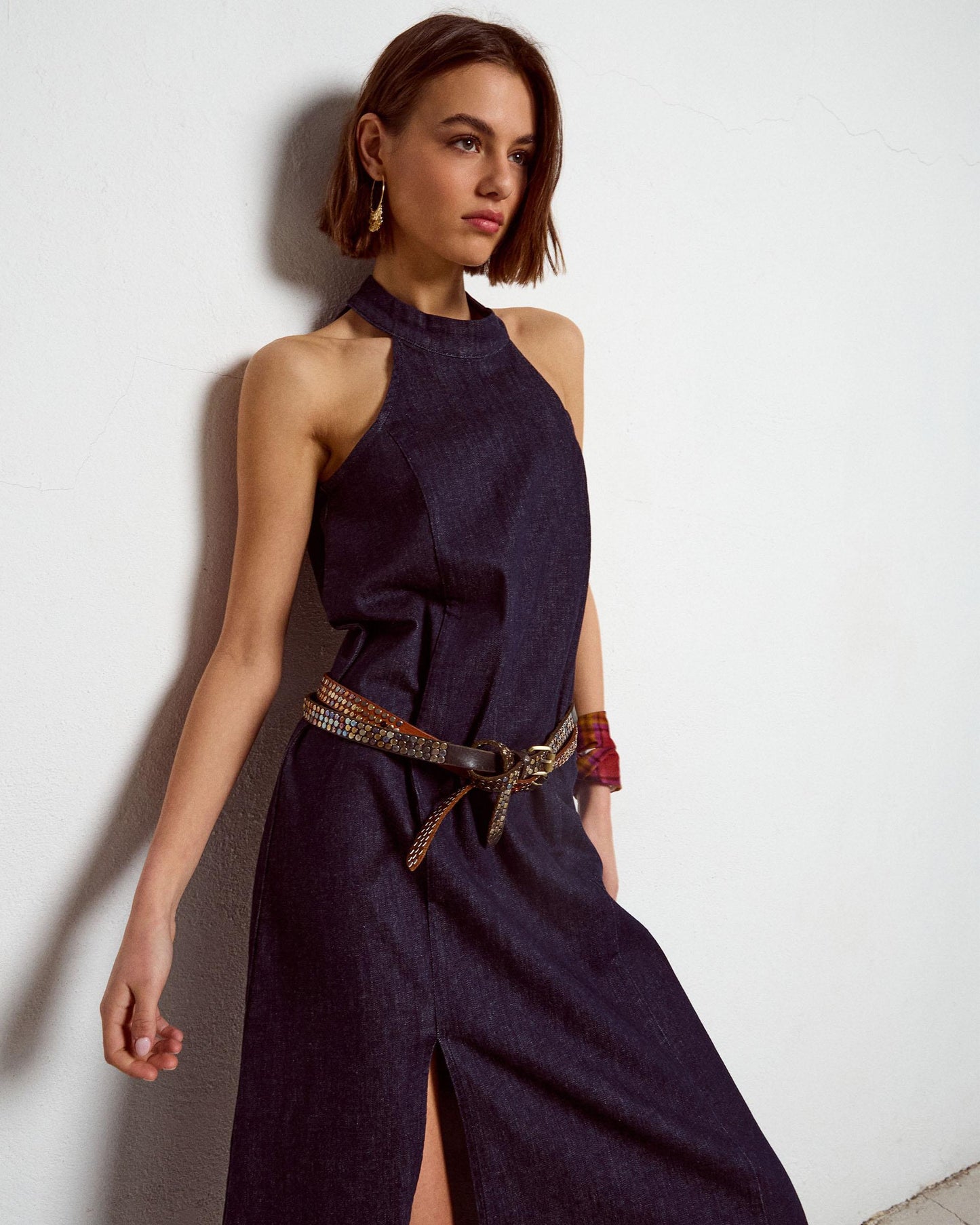 Vestido Halter Denim Azul Oscuro