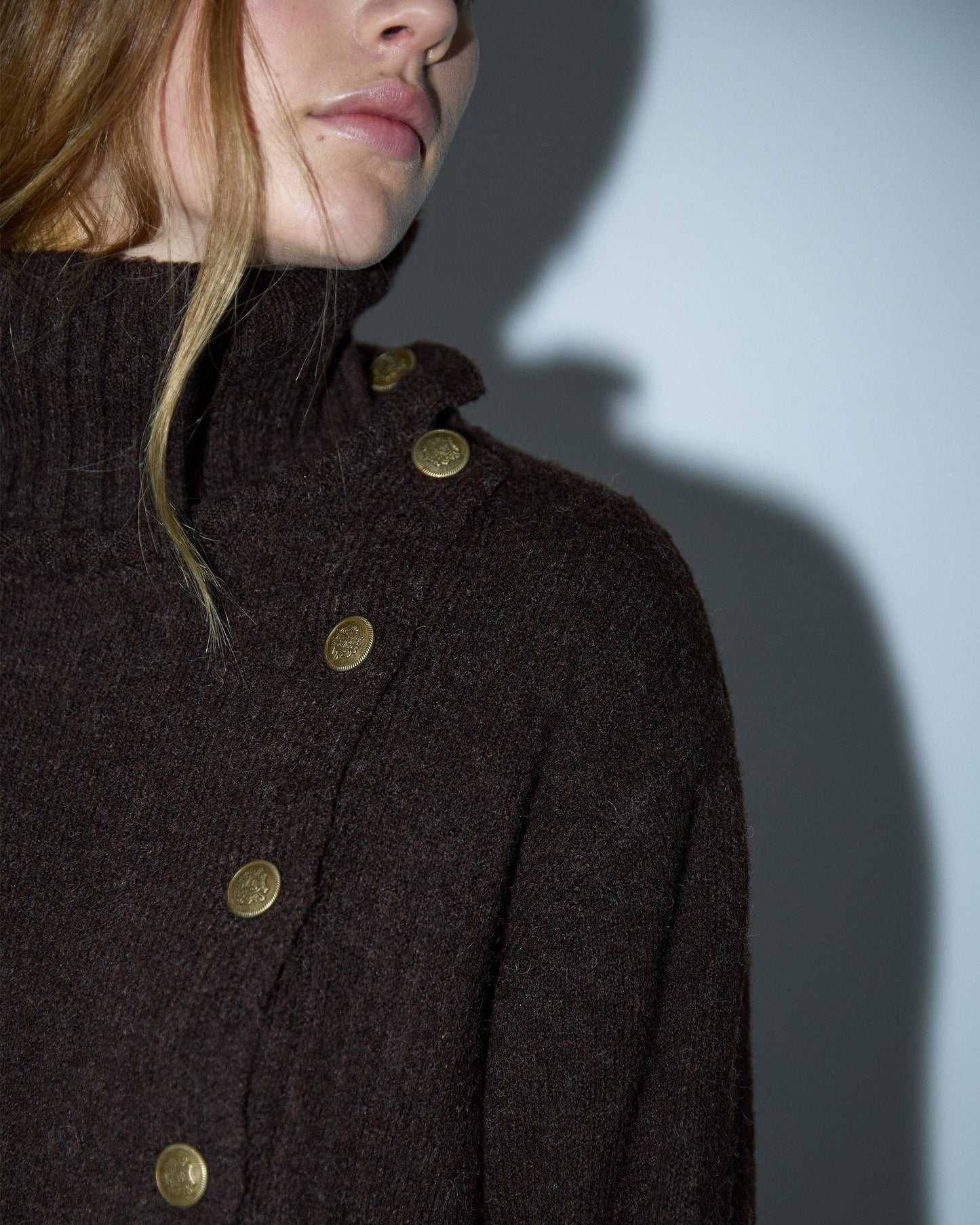 Brown Button-Down Turtleneck Sweater