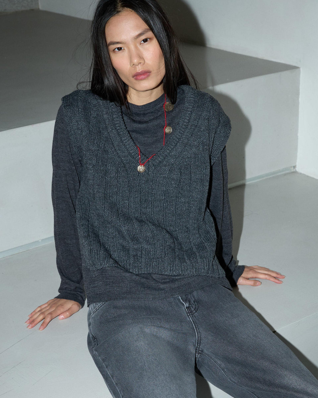 Anthracite V-Neck Knit Vest