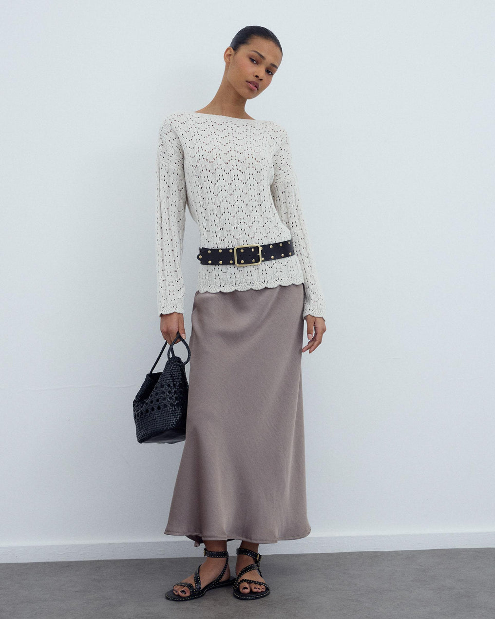 Falda Fluida Satinada Taupe