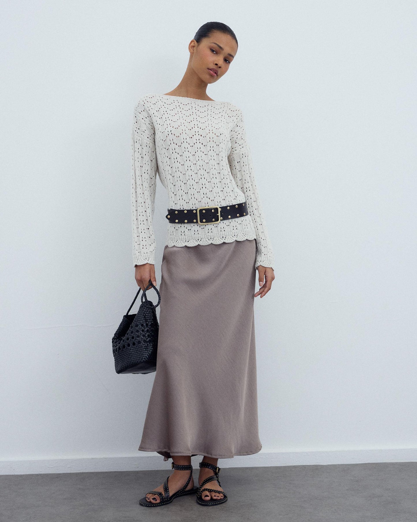 Falda Fluida Satinada Taupe