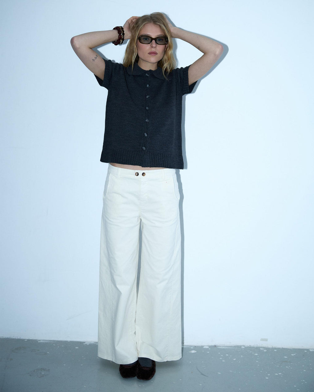 Top Manga Corta Cuello Polo Antracita